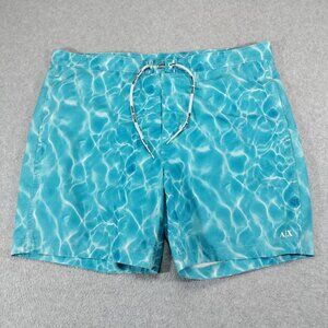 Armani Exchange Swim Trunks Mens XL (38) Blue Water Print Mesh Liner 7in Inseam